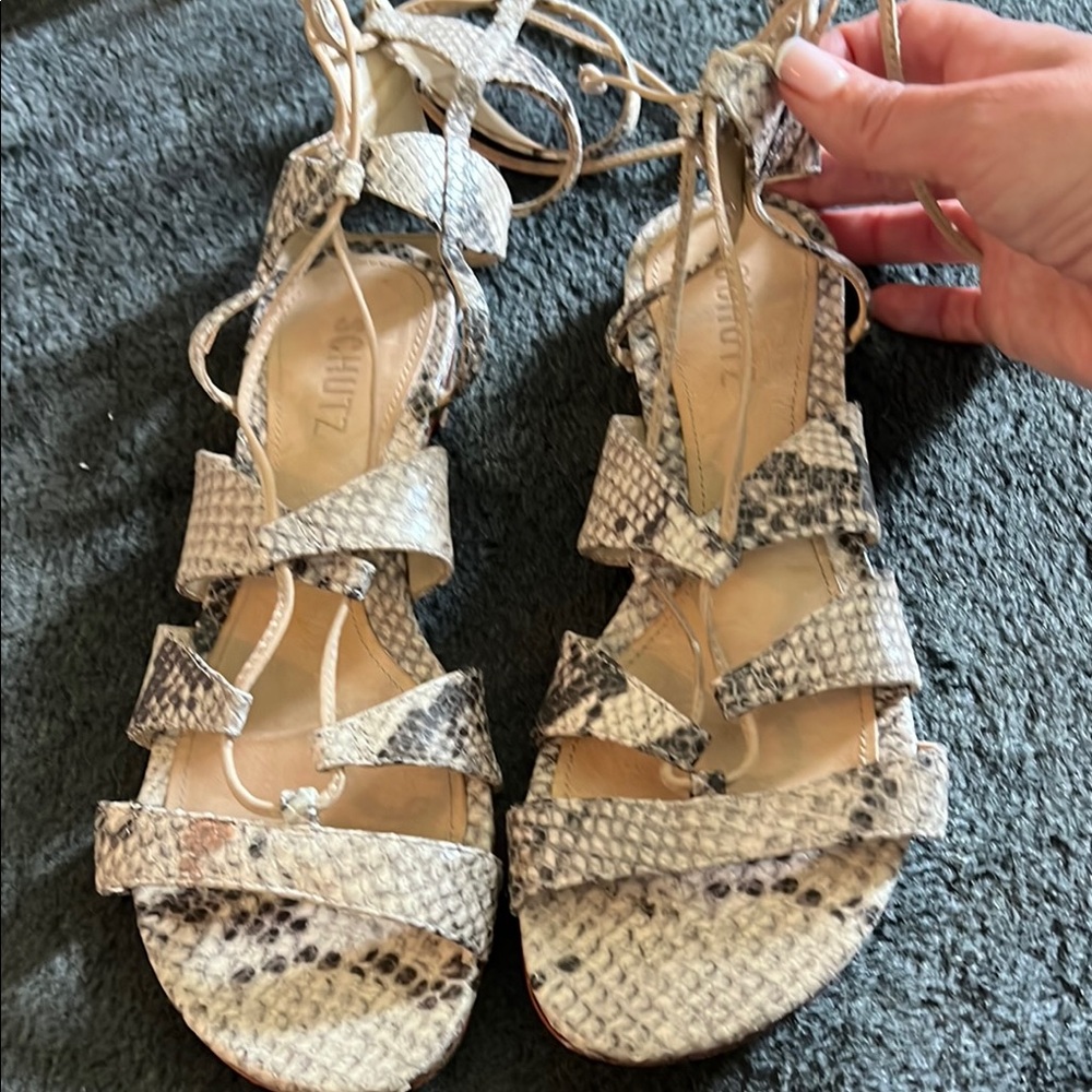 SCHUTZ Women's Snakeskin Lace-Up Sandals